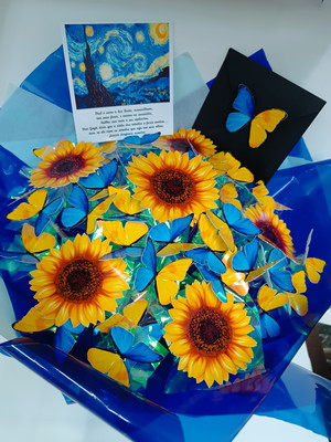 Buque borboletas + girassol noite estrelada van gogh com led