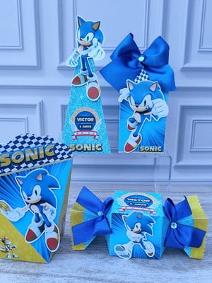 Kit 20 caixas personalizadas sonic com aplique