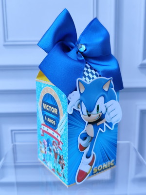 Caixa milk tema sonic com aplique e laço