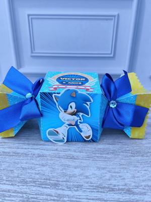 Caixa bala tema sonic com aplique e laços