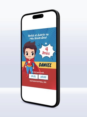 Convite digital heróis jpg, pdf e png - escolha seu tema