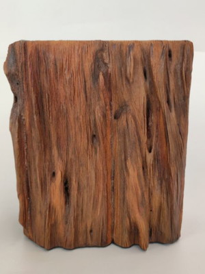 Vaso decorativo de mesa feito em inox e casca de árvore