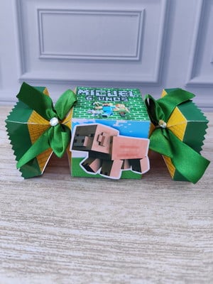Caixa bala tema minecraft com aplique e laços
