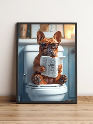 Quadro bulldog lendo jornal no banheiro 1897