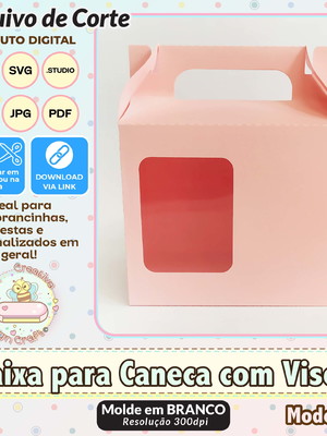 Arquivo de corte silhouette caixa para caneca com visor 1