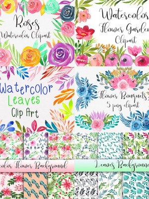Arquivo digital floral aquarelado - pack com 06 kits
