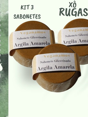 Kit 3 sabonetes de argila amarela | xô rugas
