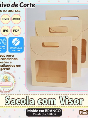 Arquivo de corte silhouette sacola com visor modelo 1