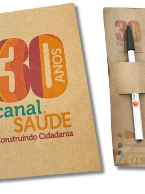 Caderneta a5 kraft + caneta logomarca eventos corporativos