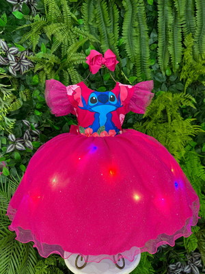 Vestido tematicos ysa kids lilo stitch pink com led