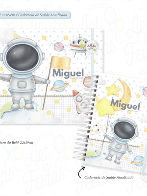 Livro do bebê e caderneta de saúde astronauta