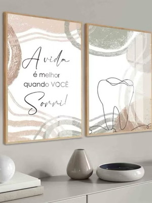 2 quadros odontologia decoração recepção moldura vidro
