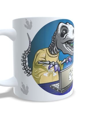 Caneca dinossauro programador de ti coffee com caixinha