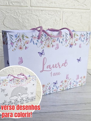 Lembrancinha sacola surpresa personalizada jardim encantado