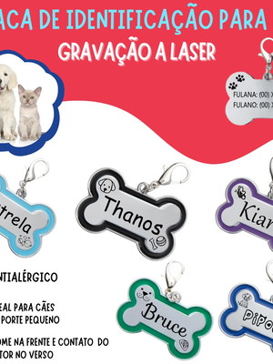 Pingente pet personalizado g - nome e nº gravado a laser