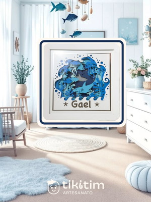 Quadro porta maternidade personalizado fundo do mar tubarões
