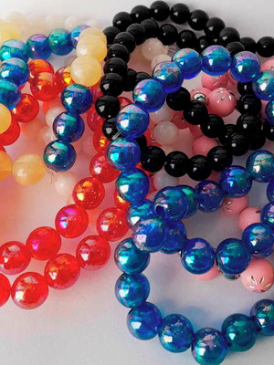 Kit com 12 pulseiras bolas peroladas coloridas