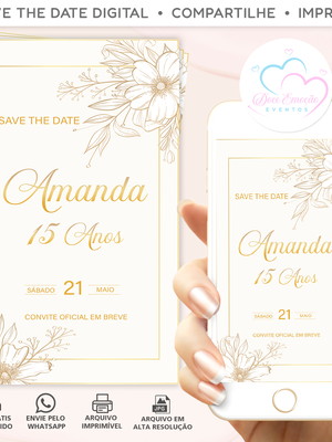Save the date 15 anos digital dourado