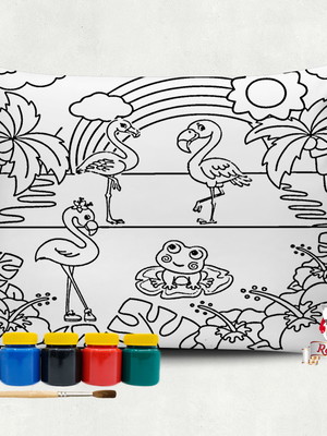 Almofada com tinta para colorir flamingos