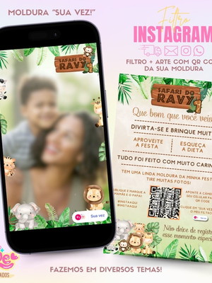 Moldura filtro para instagram + qr code safari bosque menino