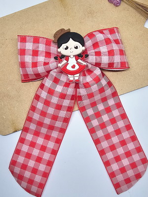 Laço gravata com ponta xadrez vermelho com aplique