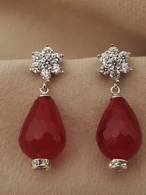 Brinco prata com zircônias e cristal rubi