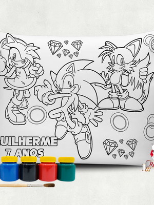 Almofada com tinta para colorir sonic