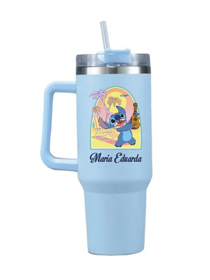 Copo térmico com alça e canudo 1.2l - stitch
