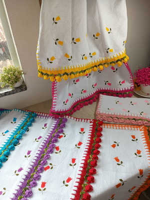 Kit semaninha pano de prato tulipas pintado a mão
