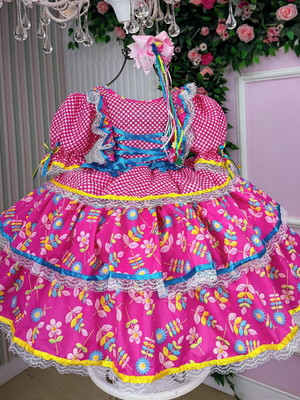 Vestido junino infantil quermesse pink tam 4 ao 12