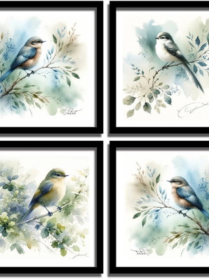 Quadros flores passaros com vidro