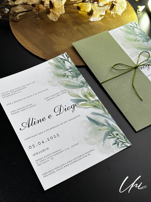 Convite de casamento envelope verde