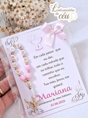 Lembrancinha mini terço para comunhão ou batizado com nome