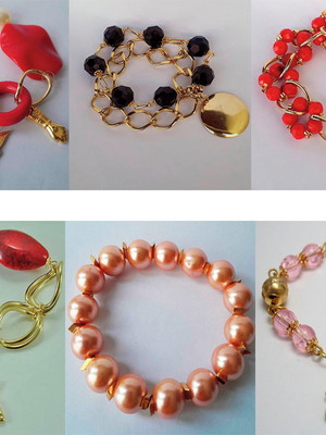Kit com 6 pulseiras com bolas de resina colorida e dourada