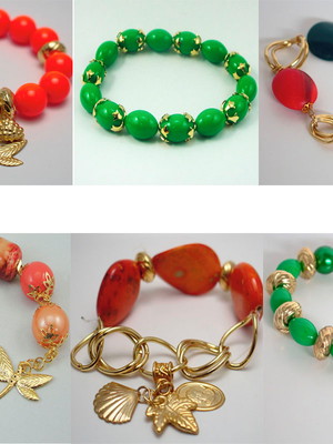 Kit com 6 pulseiras com bolas de resina colorida