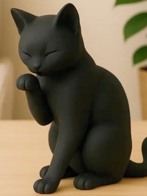 Gato lambendo a pata - miniatura em 3d