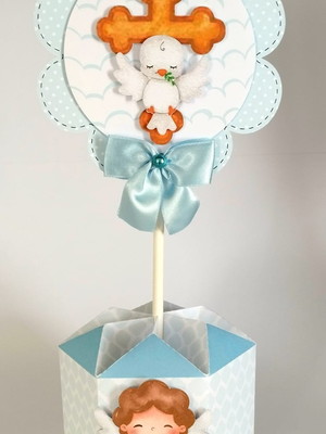 Centro de mesa personalizado batizado azul ( 10 peças )