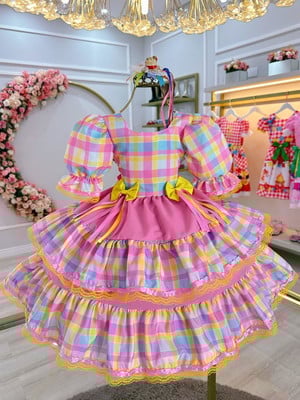 Vestido infantil festa junina xadrez rosa
