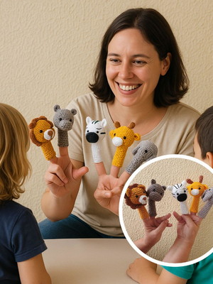 Fantoches de dedo amigurumi - safari