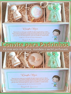 Convite para padrinhos - anjo, sachê e mandala (cod133)