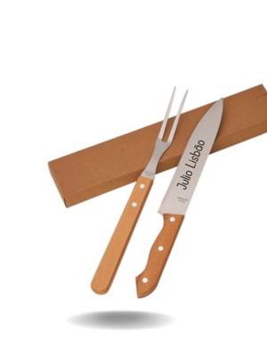 Kit churrasco com faca e garfo gravado presente para pai