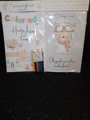 Kit colorir com lápis ursinho aviador