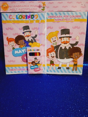 Kit colorir com caixa de giz personalizada bita rosa