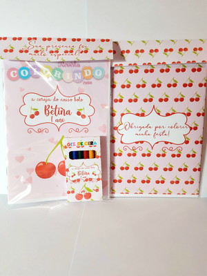 Kit colorir com caixa de giz personalizada cerejinha