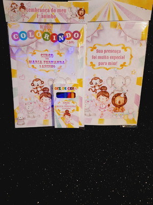 Kit colorir com caixa de giz personalizada circo aquarela