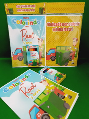 Kit colorir com caixa de giz personalizada coletor de lixo