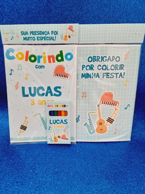 Kit colorir com caixa de giz personalizada instrum. musicais
