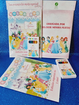 Kit colorir com caixa de giz personalizada princesas