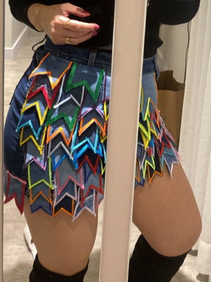 Saia junina bandeirinhas jeans