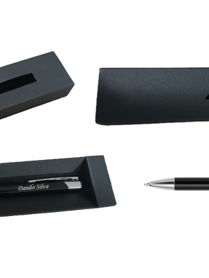 Caneta de metal alumínio personalizada nome + estojo papelão